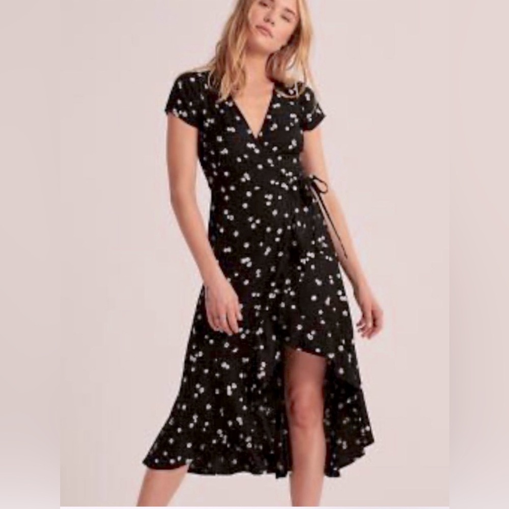 Black Floral Wrap Dress